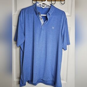 PETER MILLAR Men's Golf Polo 1/4 Button Up Size Large Blue Heather preowned